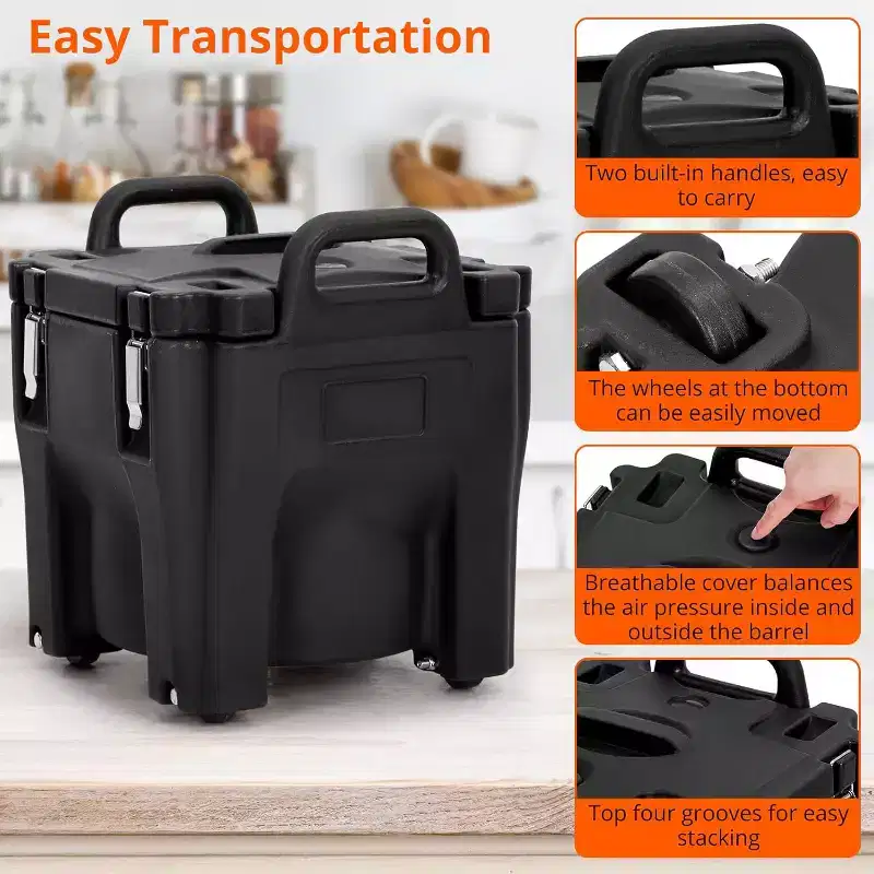 Insulated Food Carrier 22Qt Stackable Hot Box with Spoon and Wheels