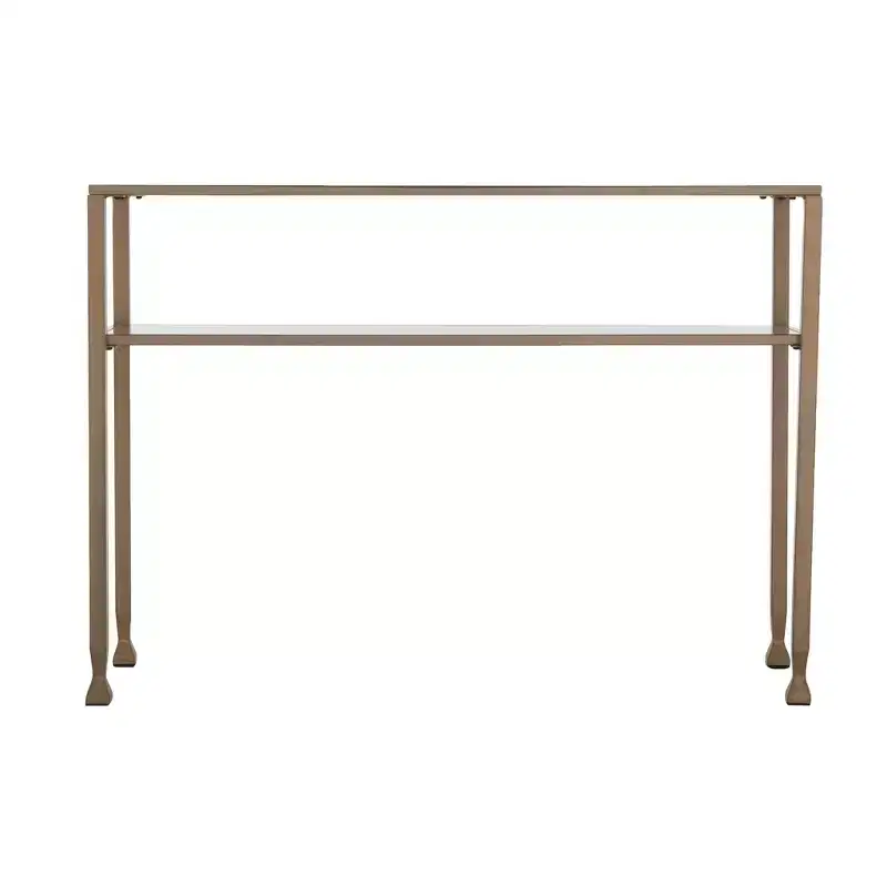 HomeRoots 43 Clear and Gold Glass Console Table With Shelves