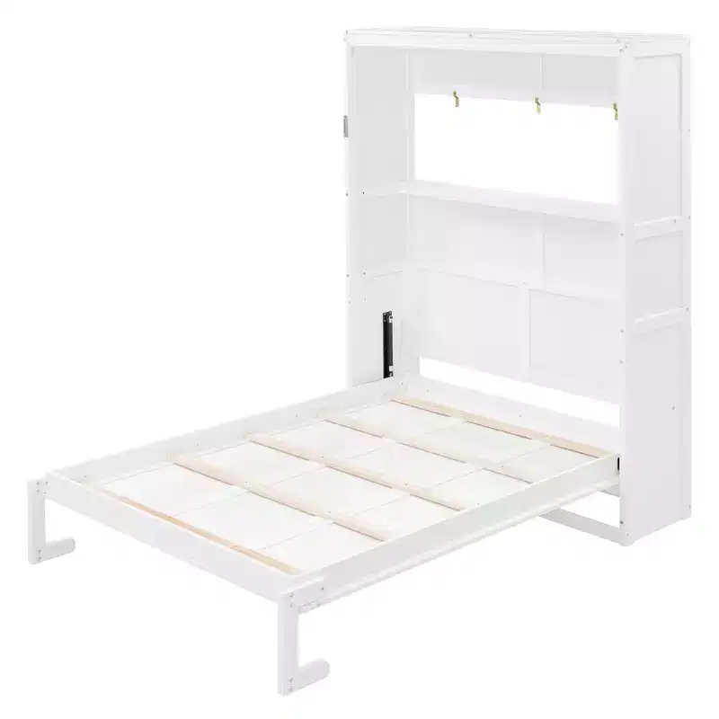 Full/Queen Murphy Bed with Built-In Shelves White/Gray