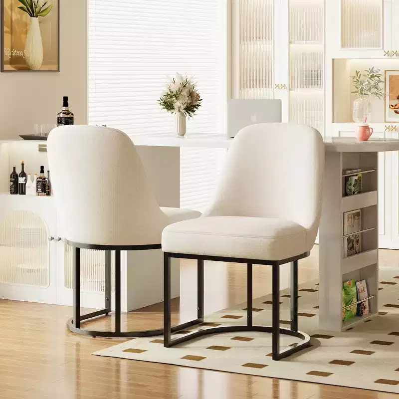 Set of 2 Upholstered Dining Chairs with Sturdy Metal Frame & Curved Back, Adjustable Height Feet for Kitchen and Living Room
