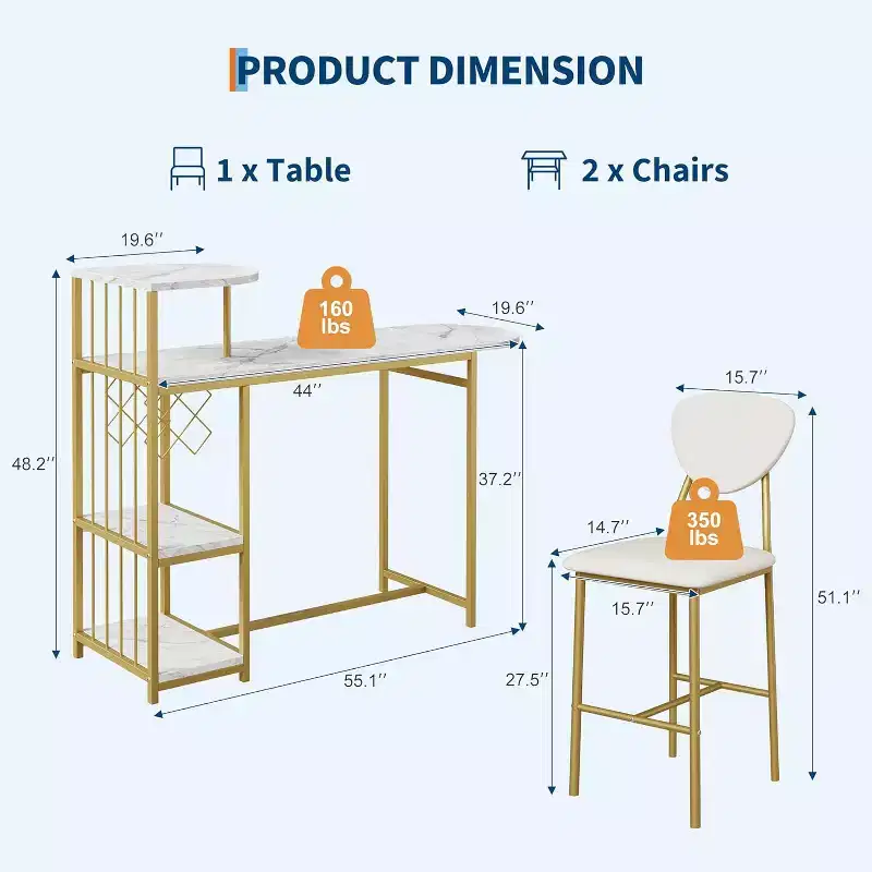 3-Piece Expandable Dining Table Set for 2, with Storage Shelves & Wine Rack  Small Kitchen, Apartment Bar Table & Chair Set