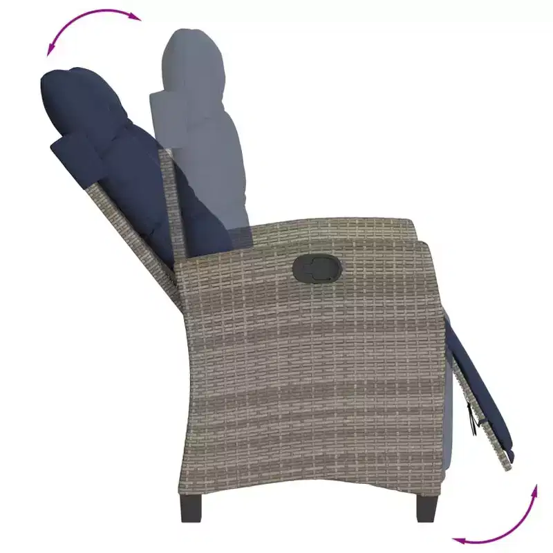 vidaXL Reclining Patio Chairs with Footrest - Set of 2, Adjustable Poly Rattan Loungers, Weather-Resistant & UV-Protected, Easy Clean, Navy Cushions