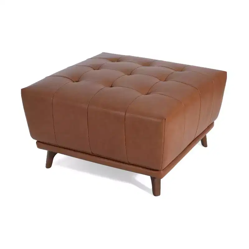 Contemporary Rubberwood Button Tufted Upholstered Square Ottoman