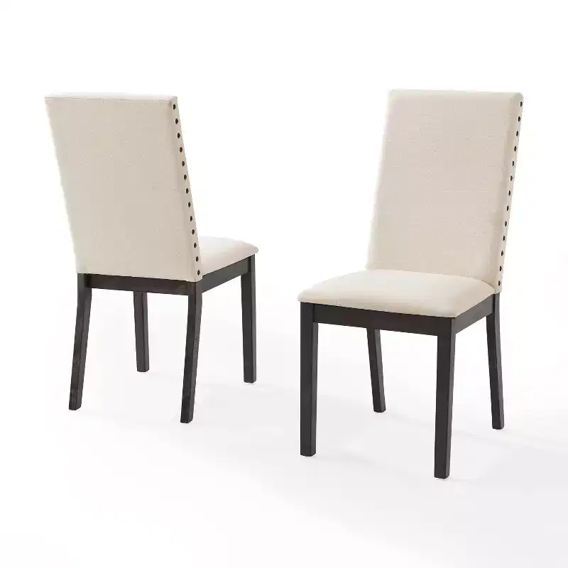 Crosley Set of 2 Hayden Upholstered Chairs Slate: Nailhead Trim, Rubberwood Legs, Foam Cushioned