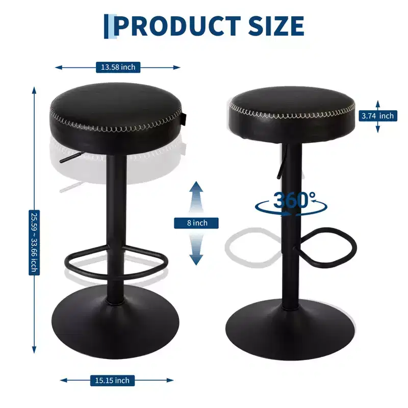 Oil-Waxed Leather Adjustable Bar Stools (Set of 2), 360 Swivel, 25.6-33.7 Height Range, for Kitchen Island & Home Bar