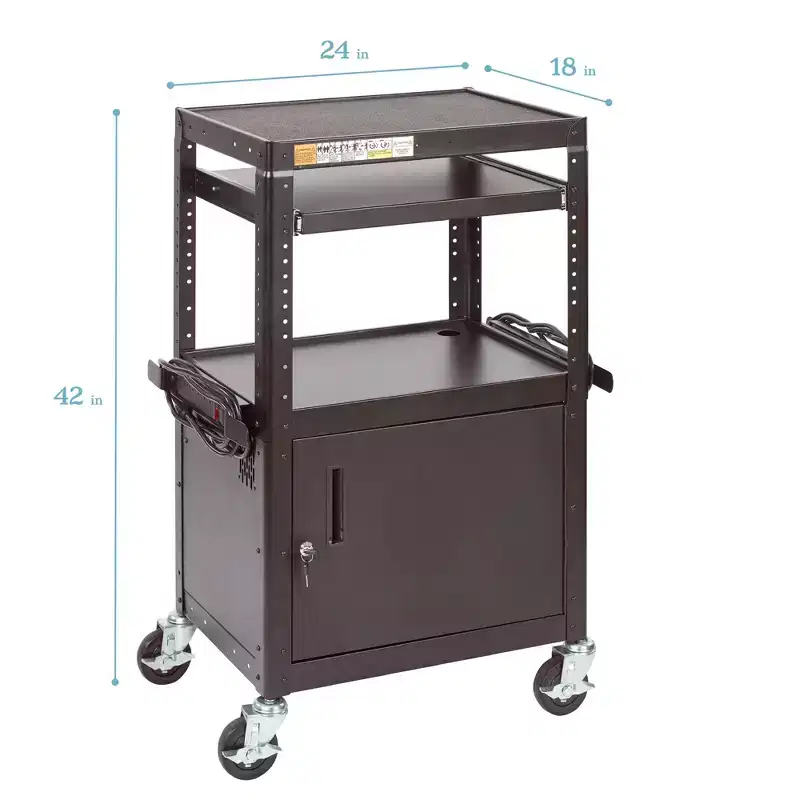 ECR4Kids Mobile AV Presentation Media Stand and 12-Bay Charging Cart, Technology Trolley, Black