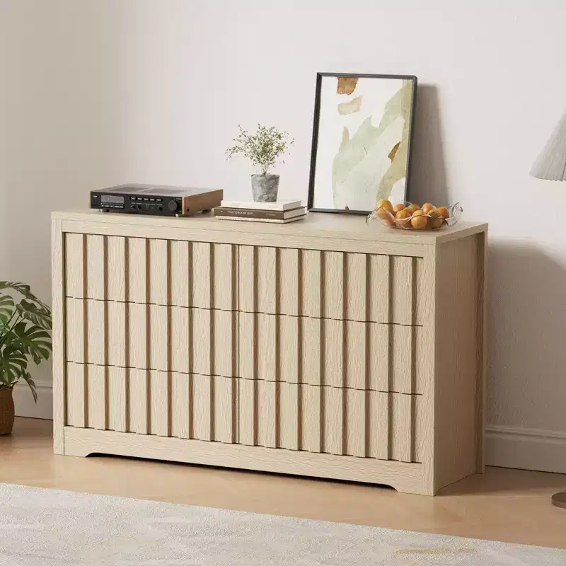 Modern Fluted Dresser for Bedroom, Wooden Chest of Drawers, Handleless Storage Organizer with Deep Clothes Drawers for Living Room & Hallway