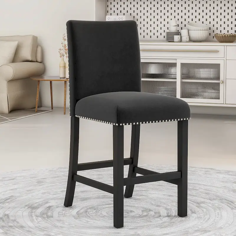 5-piece Counter Height Dining Table Set with One Faux Marble Top Dining Table and Four Velvet-Upholstered Chairs,Grey