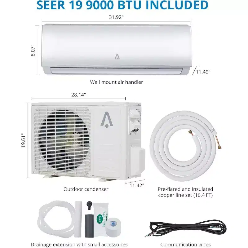 Acekool 12,000 BTU Mini Split AC & Heat Pump, 21 SEER2 Inverter, WiFi, Ductless System with Install Kit for Rooms up to 750 Sq Ft, 230V