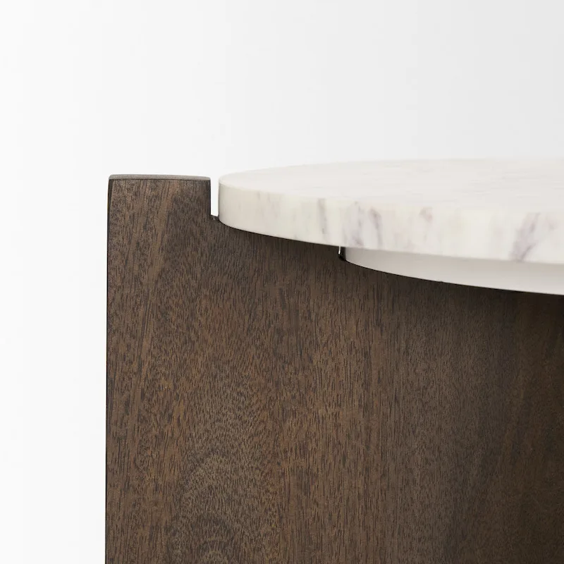 Bianca Dark Brown Wood w/ Marble Round Accent Table - 22.0L x 22.0W x 22.0H