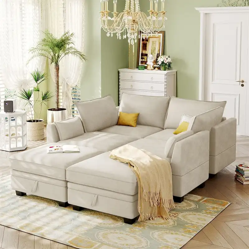 Merax U-Shape Convertible Modular Sectional Sofa Bed with Reversible Chaise