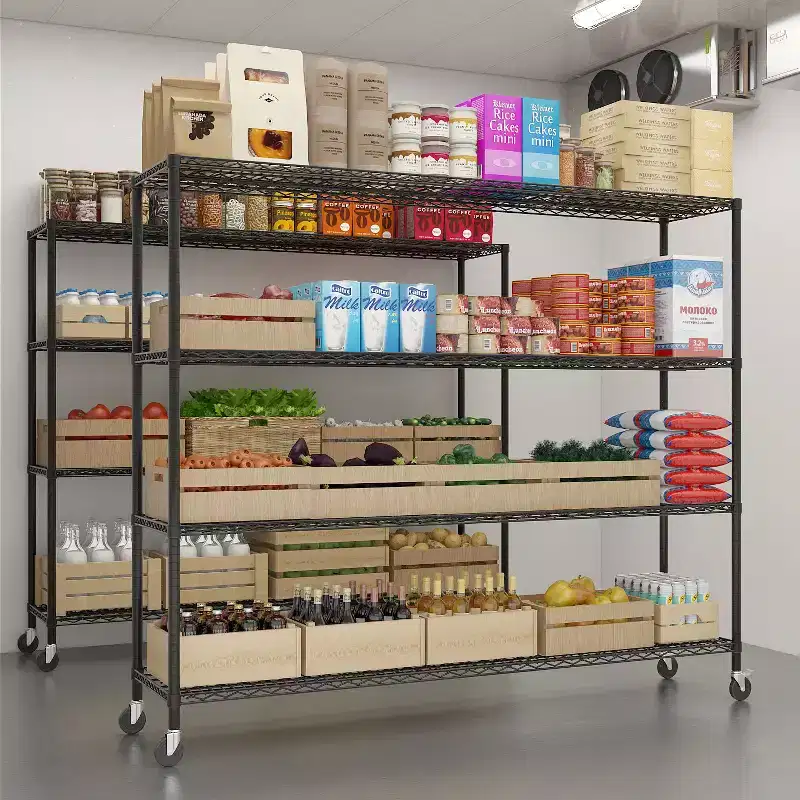 Black 4-Tier Adjustable Tier Spacing With Adjustable Casters