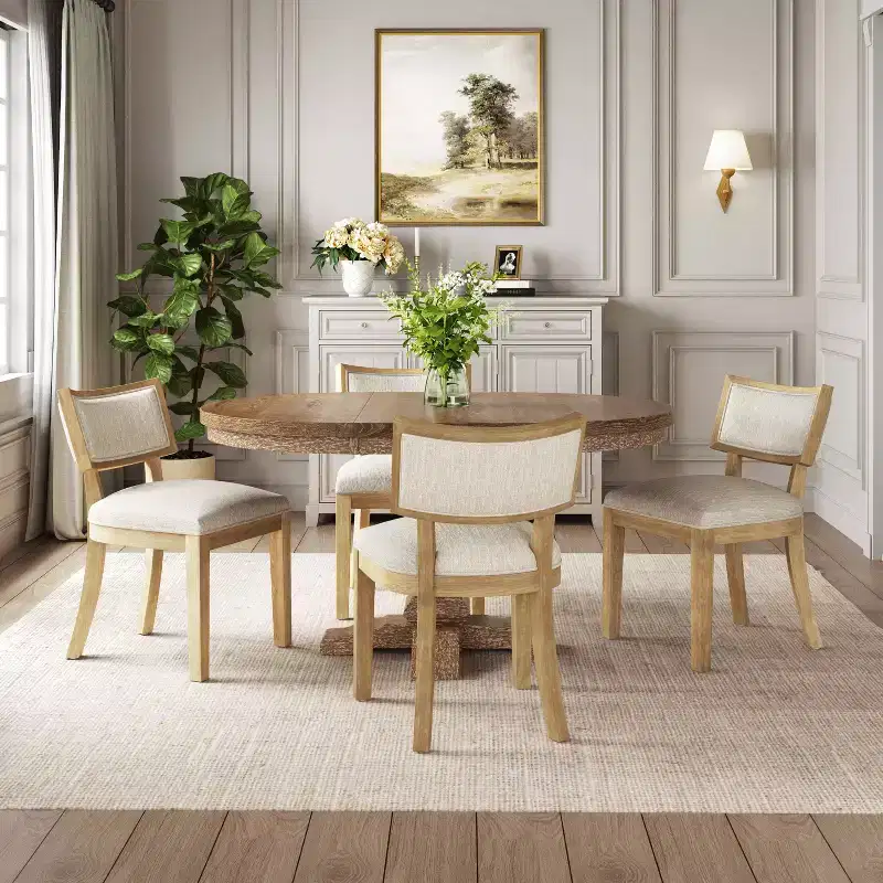 Christopher Knight Home Ezra Fabric Upholstered 5pc Expandable Oval Dining Set Tan/Beige