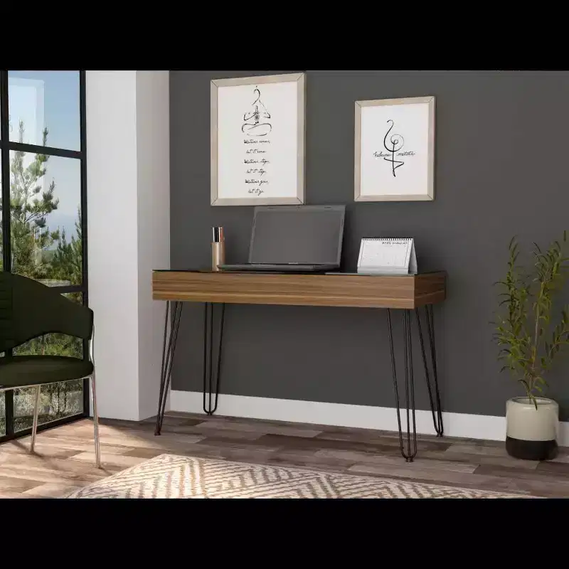 Almaty Computer Desk Brown - Boahaus: Ergonomic Workstation with Drawer & Tempered Glass Top