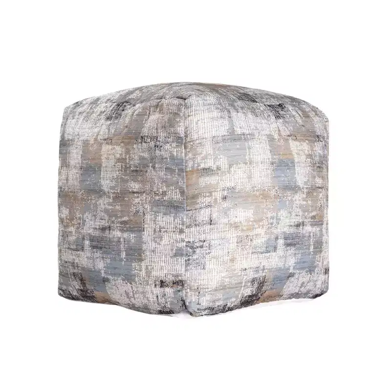 HomeRoots 18 Blue Cotton Abstract Pouf Ottoman