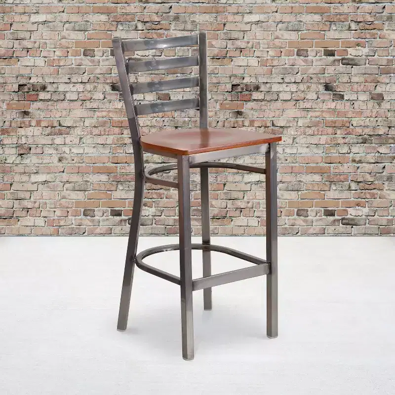 2 Pack Clear Coated Ladder Back Metal Restaurant Barstool