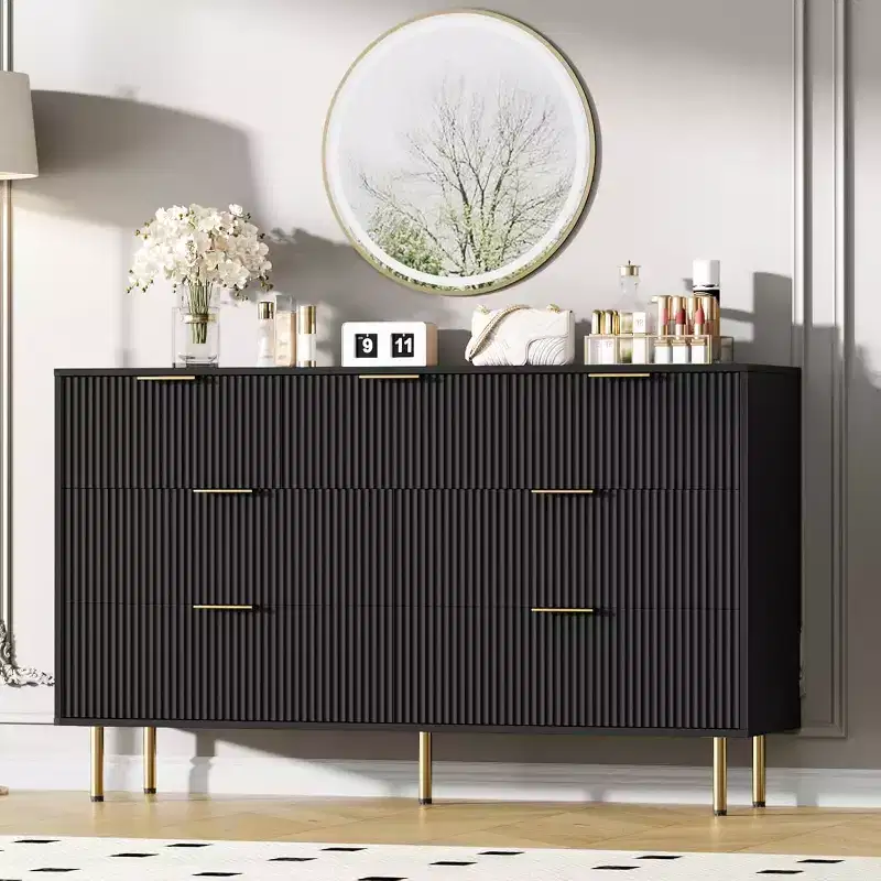 7-Drawer Fluted Dresser, Modern Wood Storage Cabinet, Bedroom Furniture for Living Room Hallway