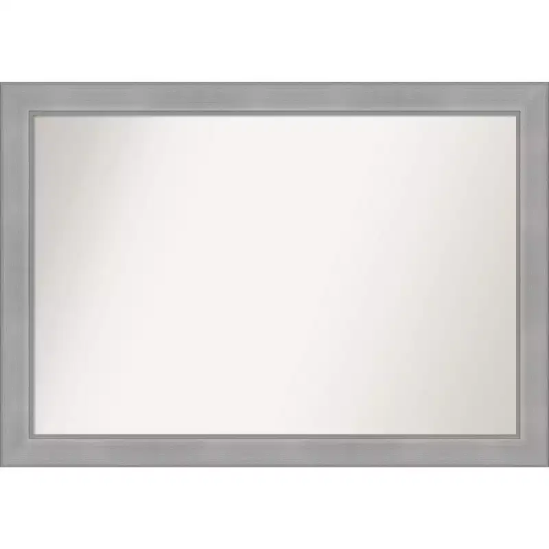 Amanti Art 40"x28" Non-Beveled Vista Brushed Nickel Bathroom Wall Mirror: Modern Rectangle, Wall Mount, Includes Hardware