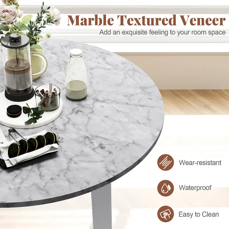 Gymax 35 Kitchen Table Round Dining Table w/ Marble-textured Veneer