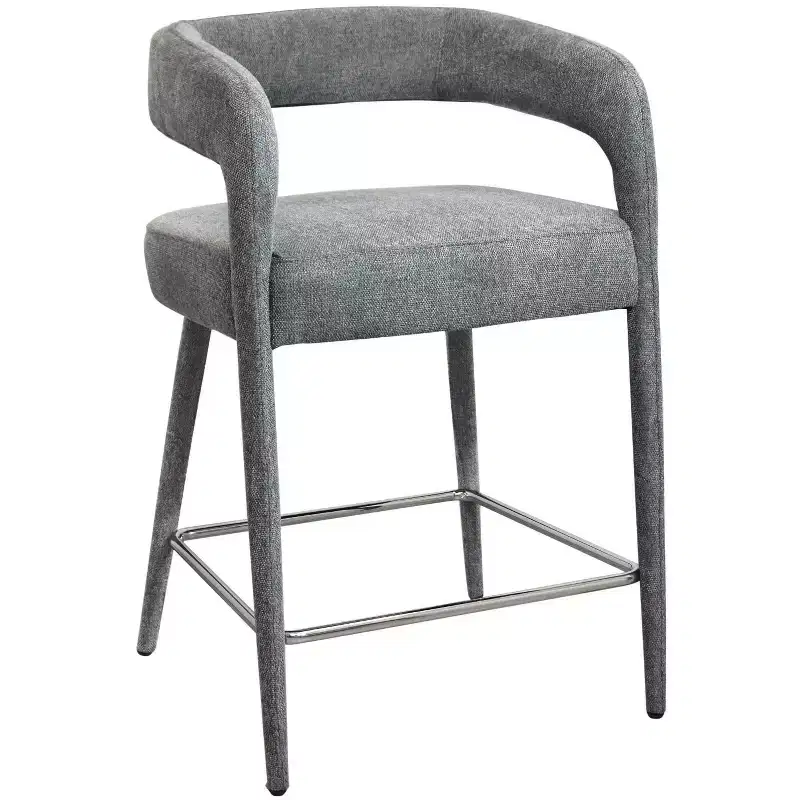 25 Gray Metal and Fabric Low Back Counter Height Bar Chair