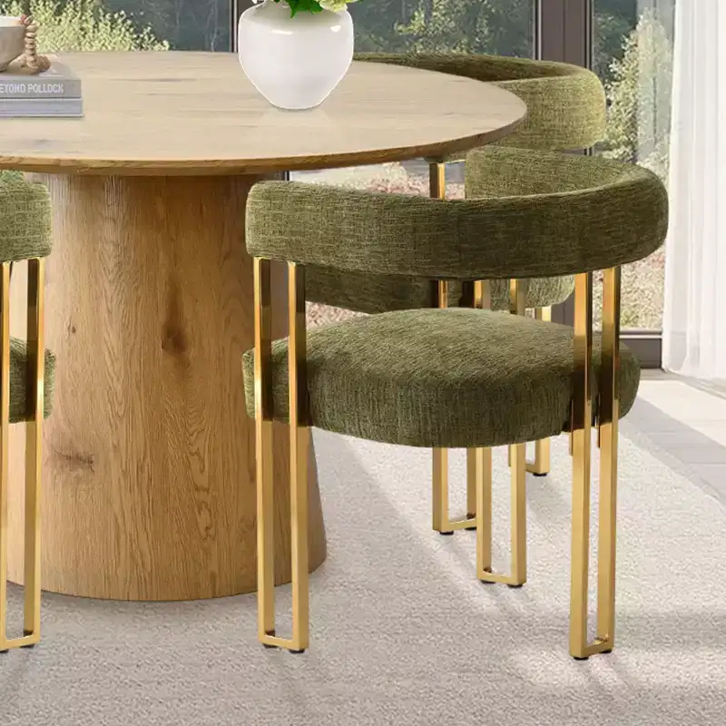 47-83 Extendable Dining Table Set for 4, Natural Wood-Tone Table and 4 Chenille Chairs with Metal Legs, Ideal for Kitchen-Panipeachy