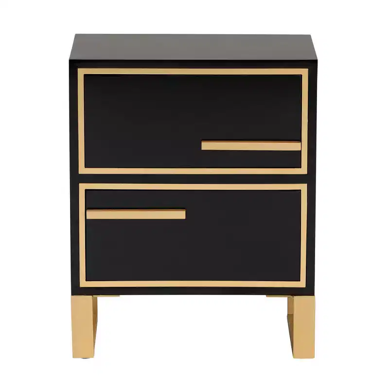 2-Drawer End Table in Black and Gold – Metal Frame with MDF Top