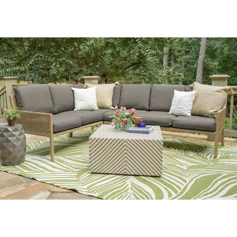 Leisure Made Riviera 5pc Wicker Sectional in Gray Fabric
