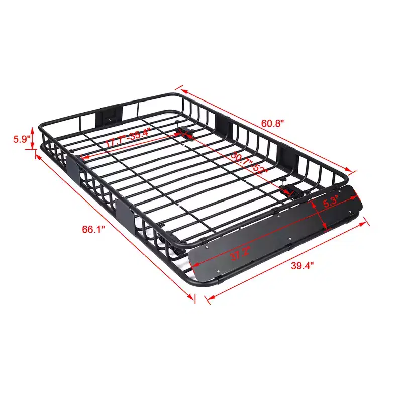 150LB Heavy Duty Roof Rack Basket, 66.1x39.4 Universal Roof Rack Cargo Carrier Basket Rooftop Luggage Holder Weather Resistant Top Mount Cargo Rack
