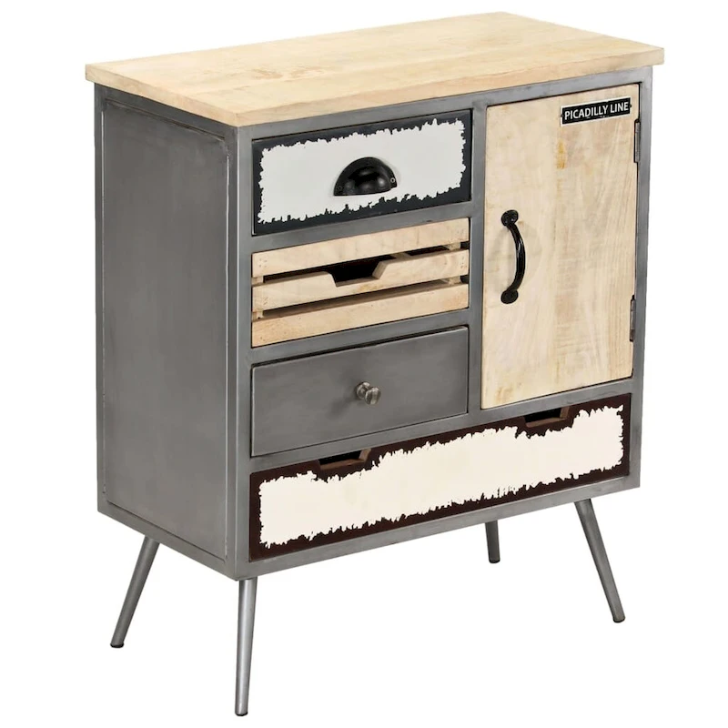 vidaXL Sideboard Solid Mango Wood and Steel 25.6x13x29.9