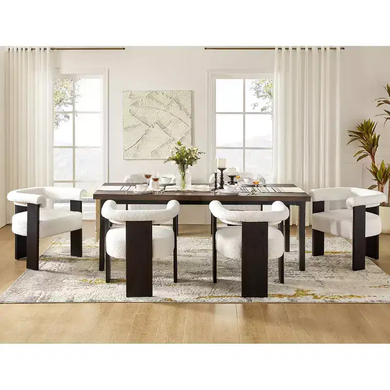 Gerry Boucle Dining Chair Set of 6 With Round Solid Back|ART OF LIVING DESIGNS