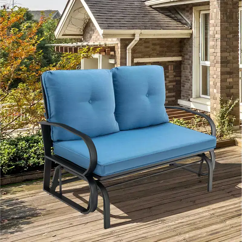 Costway Patio 2-Person Glider Bench Rocking Loveseat Cushioned Armrest Brick Red\Beige\Blue