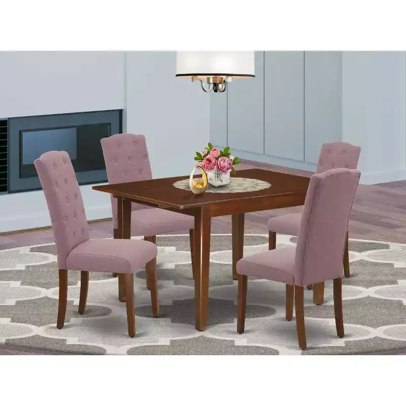 HomeStock 5-Pc Mahogany Finish Solid Wood Top - Rectangular Dining Room Set with Butterfly Leaf - Seats 4