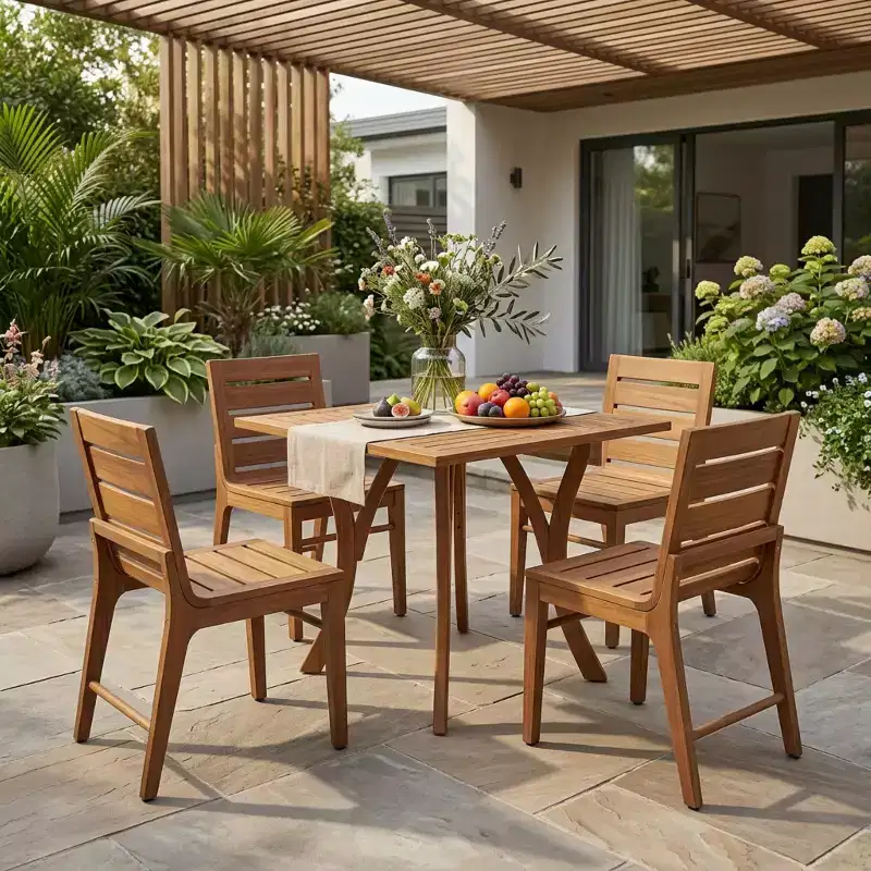 Christopher Knight Home Zola Modern 5 Piece Patio Acacia Dining Set with Square Slatted Table