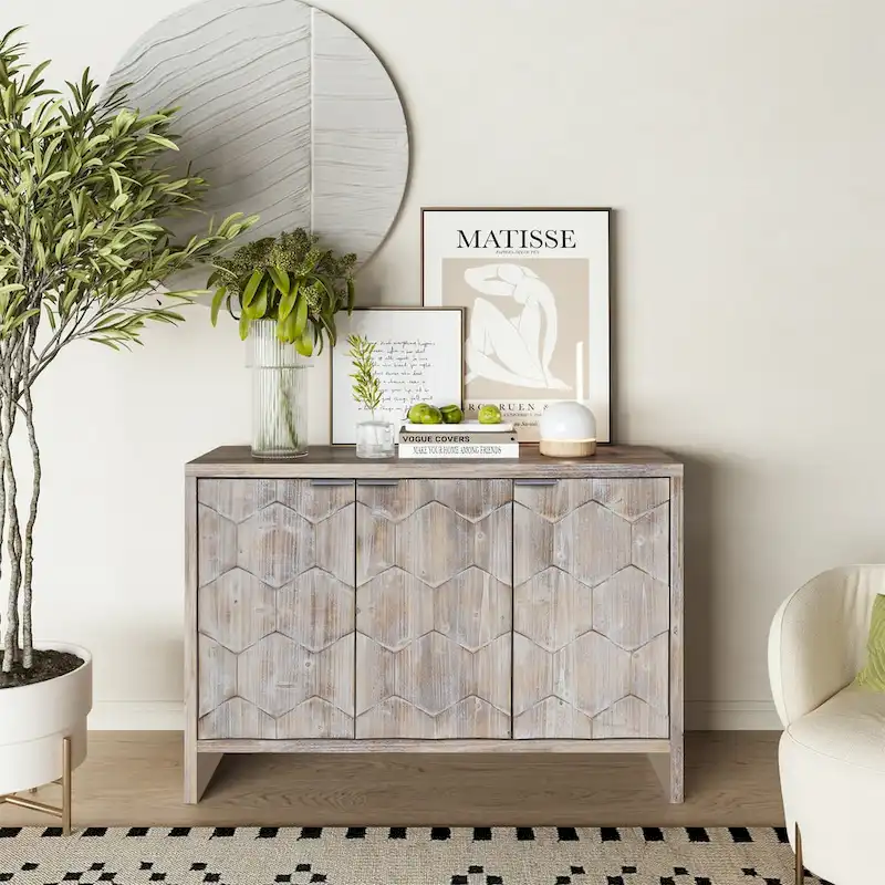 3 Door Wooden Cabinet Sideboard Buffet - N/A