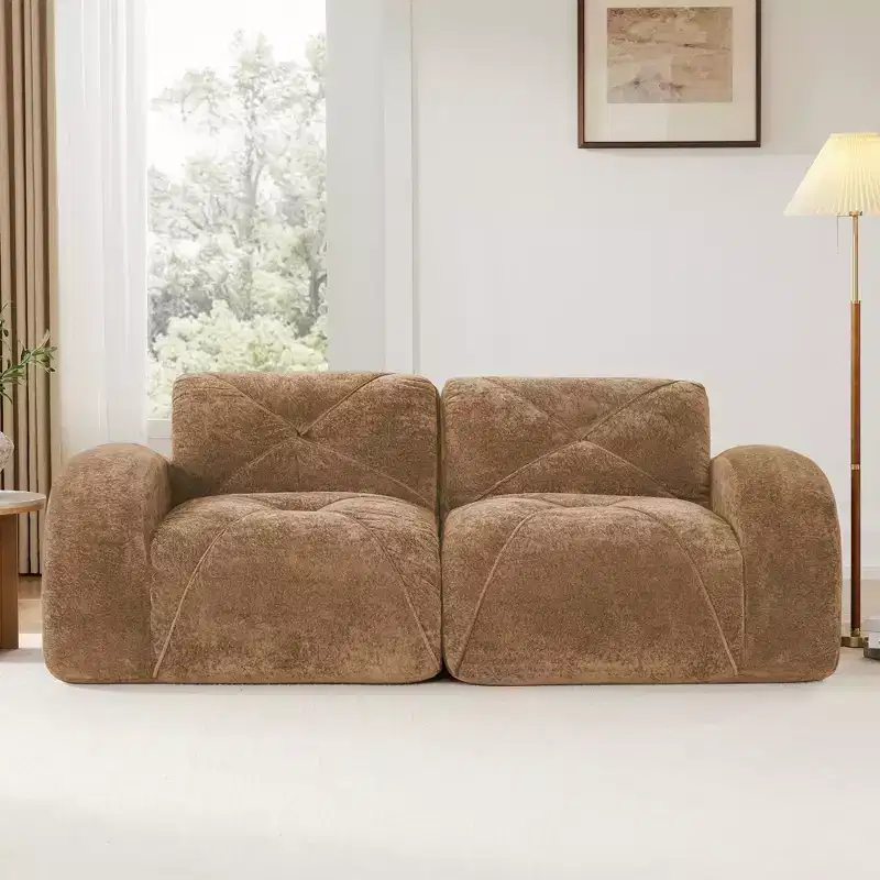 Clihome 2-Seater Tufted Sofa Couches with boneless Sofa,Soft Velvet Fabric,Bottom Anti-Slip Design,32D High Density Sponge,Ergonomic Design Bottom
