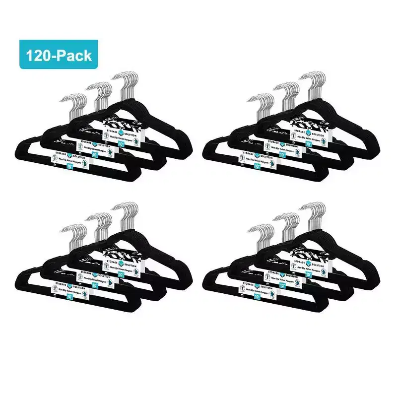 J&V TEXTILES 120pk Premium Velvet Non-Slip Hanger with 360 Degree Rotatable Hook