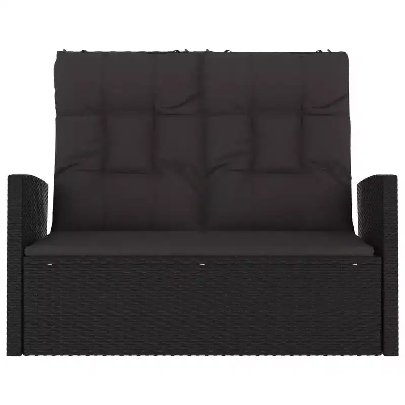Garden Bench Black PE rattan 2 Seater Garden Bench Rectangular