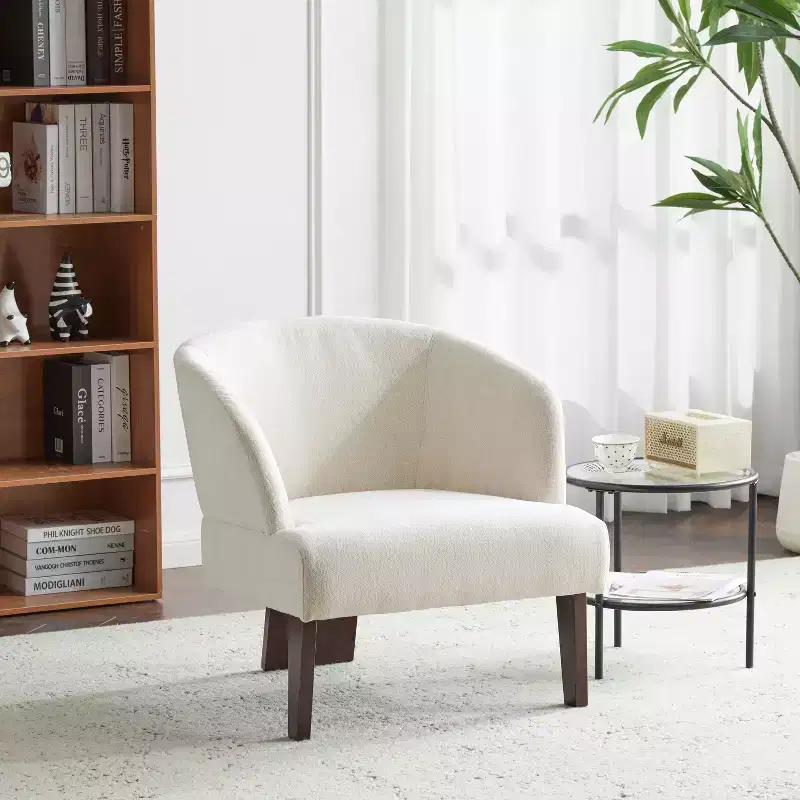 TUYOHW Modern Accent Chair with Barrel Backrest Upholstered Comfy Chair with 3 Solid Wood Legs Lounge Barrel Chairs for Living Room, Bedroom