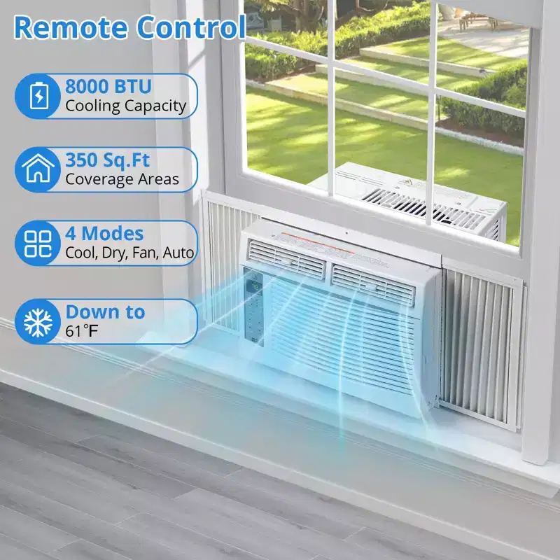 8000 BTU Smart Window AC - WiFi Enabled Air Conditioner for 350 Sq.Ft Rooms, 11 EER Quiet 51dB Cooling w/App Control, Digital Display & Remote