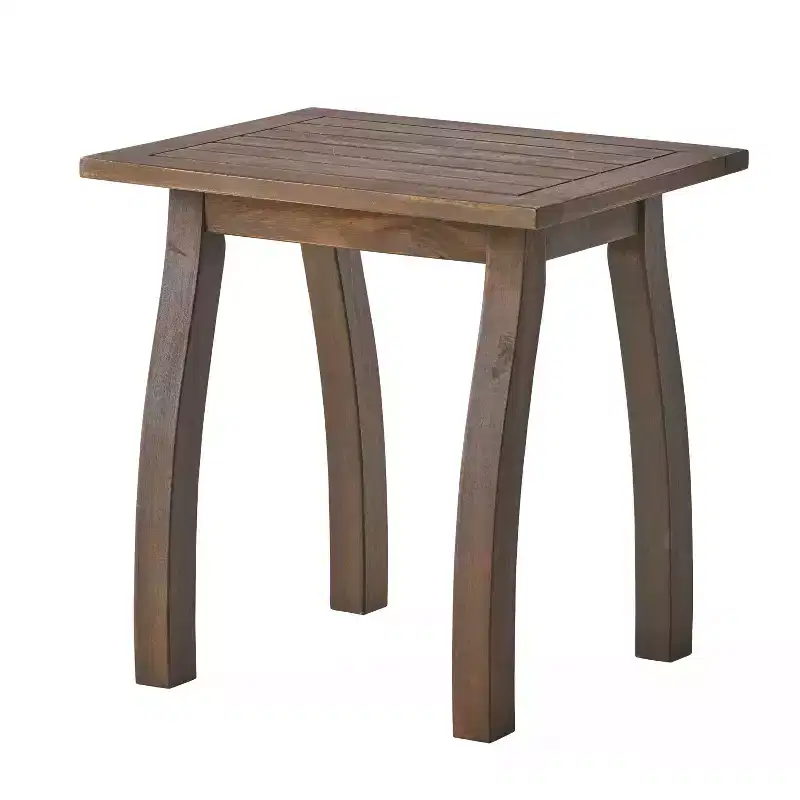 Acacia Wood Outdoor Accent Side Table, Modern End Table for Patio, Backyard, Pool Deck