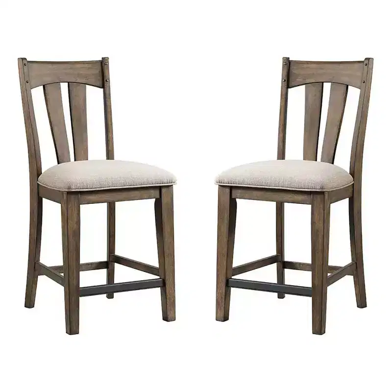 Set of 2 24" Whiskey River Splat Back Counter Height Barstools with Cushion Seat Gunpowder Gray - Intercon