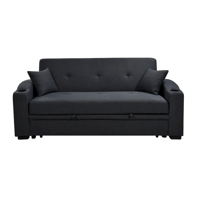 Roomfitters 75 Inch 3 in 1 Convertible Modern Sofa with Convenient Pull Out Bed, Reclining Backrest, Cup Holders, Pillows