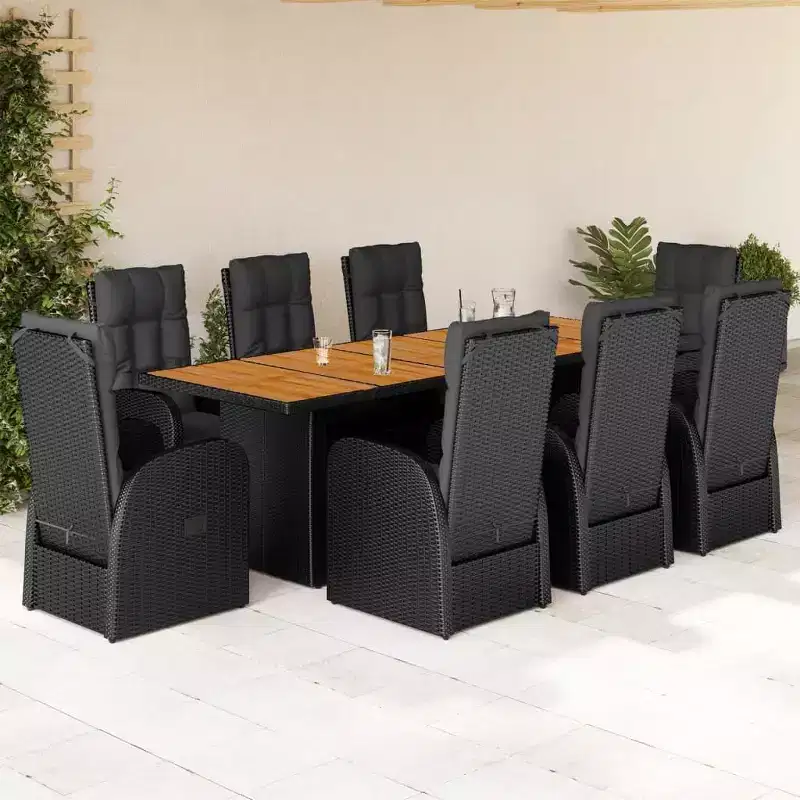 vidaXL Garden Dining Set Black Poly Rattan 9 Piece Dining Set