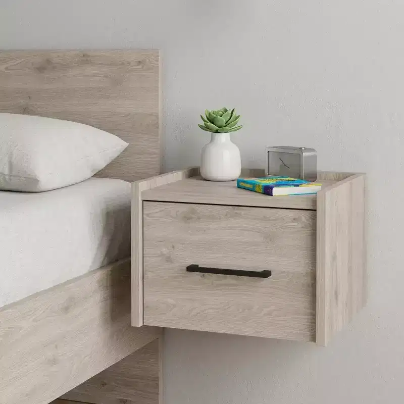 10 Gray Wood One Drawer Floating Nightstand