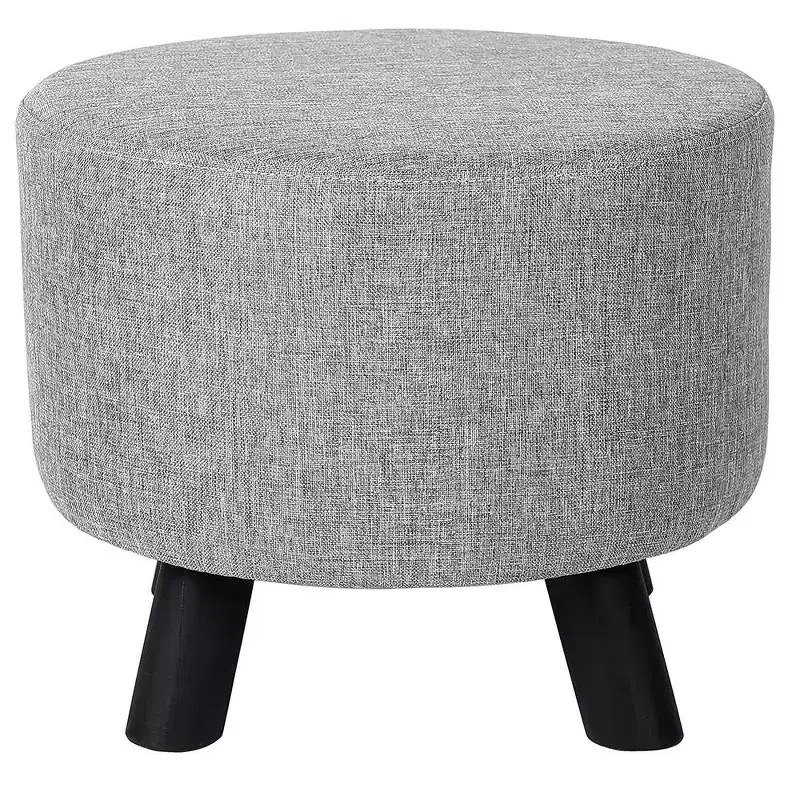 Linen Foot Stool Ottoman with Wood Legs, Grey, 250 lbs, Lightweight, No Assembly