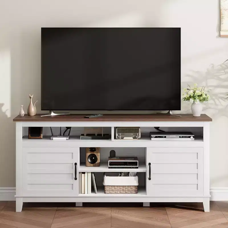 63'' TV Stand,Modern Farmhouse TV Consoles for Living Room with Adjustable Shelves, Entertainment Center for Home/Office