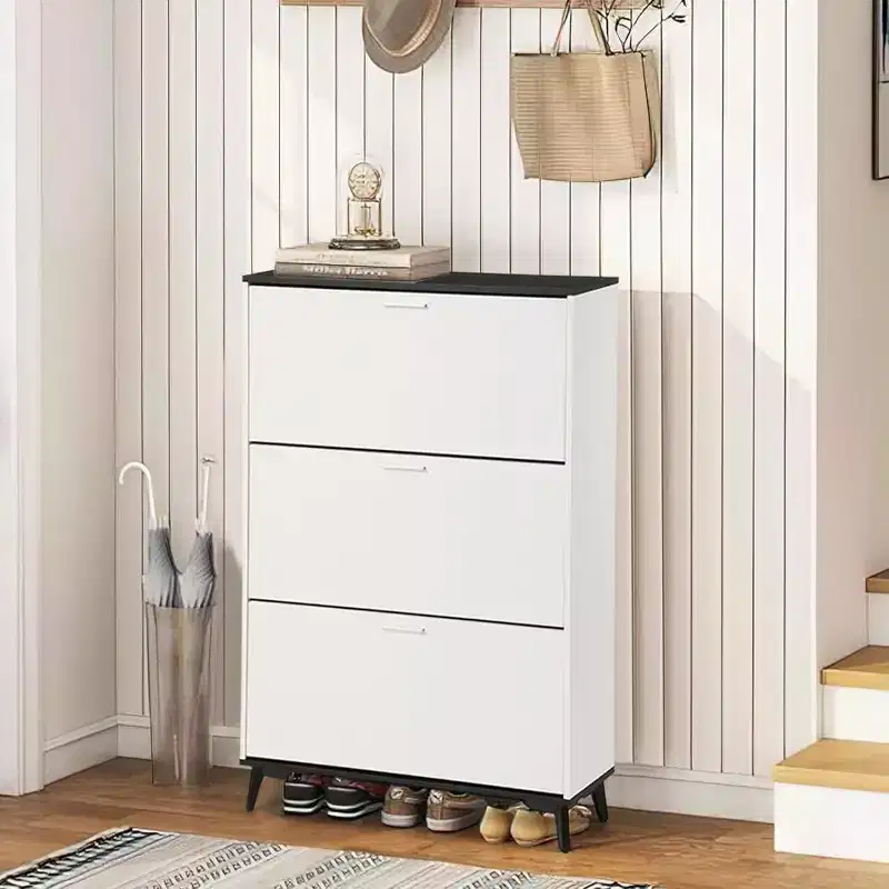 Entryway Shoe Cabinet with 3 Flip Drawers, Freestanding Narrow Shoe Organizer, Holds 18 Pairs