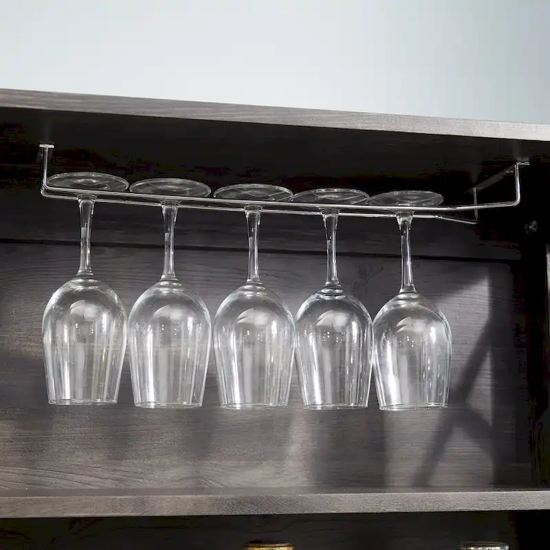 Coffee Bar Cabinet with Microwave Stand Metal Frame Side Home Source Bar Cabinet Cabinet and Hollow out Barn Design Wood Cabinet