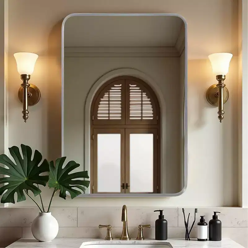 50x32 Rectangle Bathroom Mirror with Aluminum Alloy Frame, Wall Mounted Vanity Mirror for Bedroom Living Room Entryway, Silver
