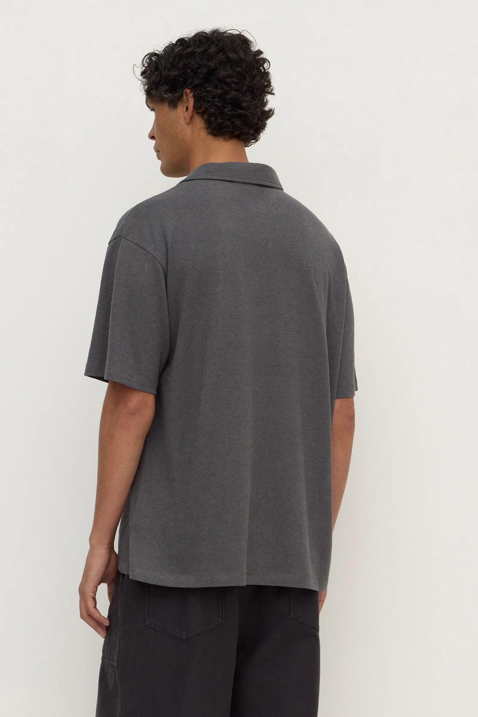 Washed Charcoal Hemp Cotton Knit Polo